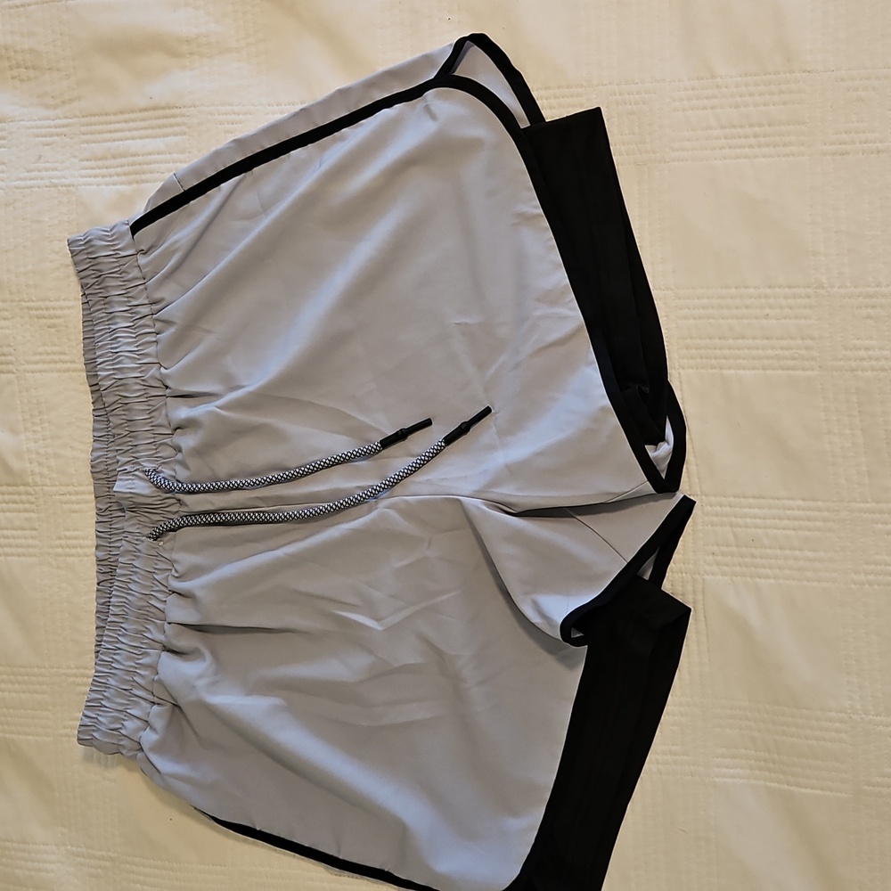 Light Gray Athletic Shorts with Black Trim and Black Stretch Liner.